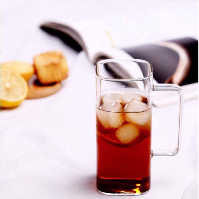 Gelas Mug Cangkir Kopi Coklat Teh Susu Jus Panas Dingin Model Kotak Ala Cafe Aesthetic Glass Chocolate Coffee Milk Tea Juice Office Kantor Kerja Rumah