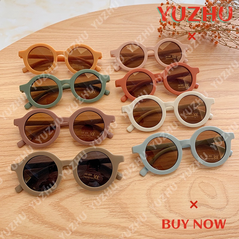 （YUZHU）COD Kacamata Hitam Anak Korea Gaya Kacamata Hitam Bulat Macaron Color Sunglasses