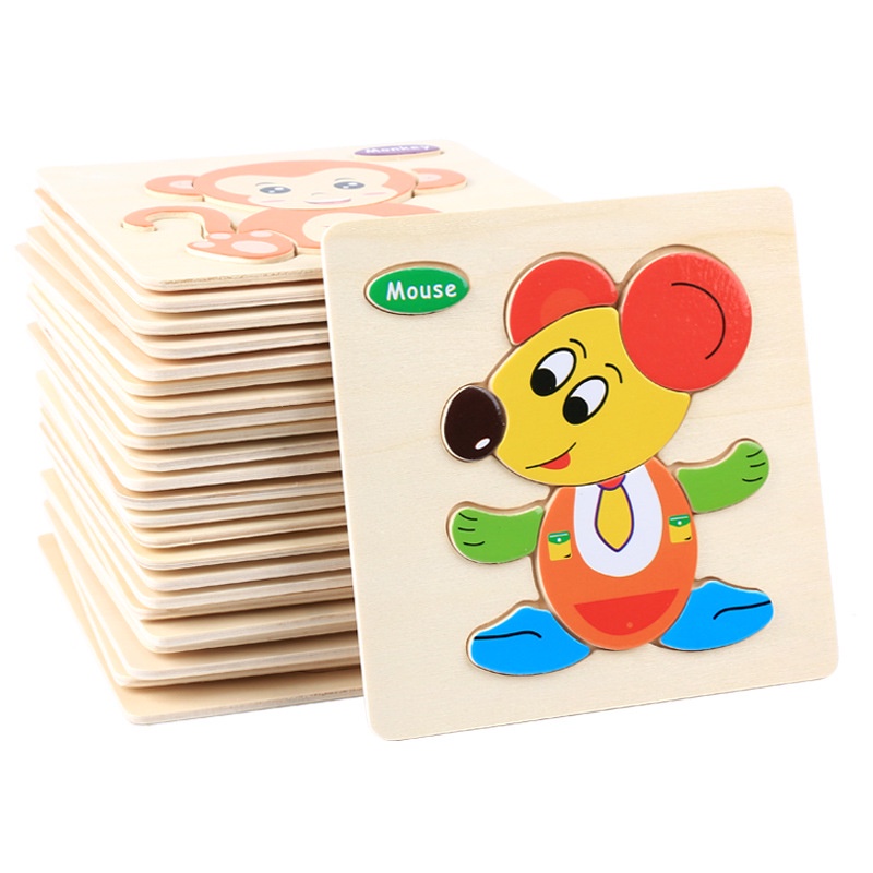 Puzzle kayu/Puzzle kayu mainan edukasi/Mainan anak/Mainan puzzle kayu anak hewan kartun (B12)