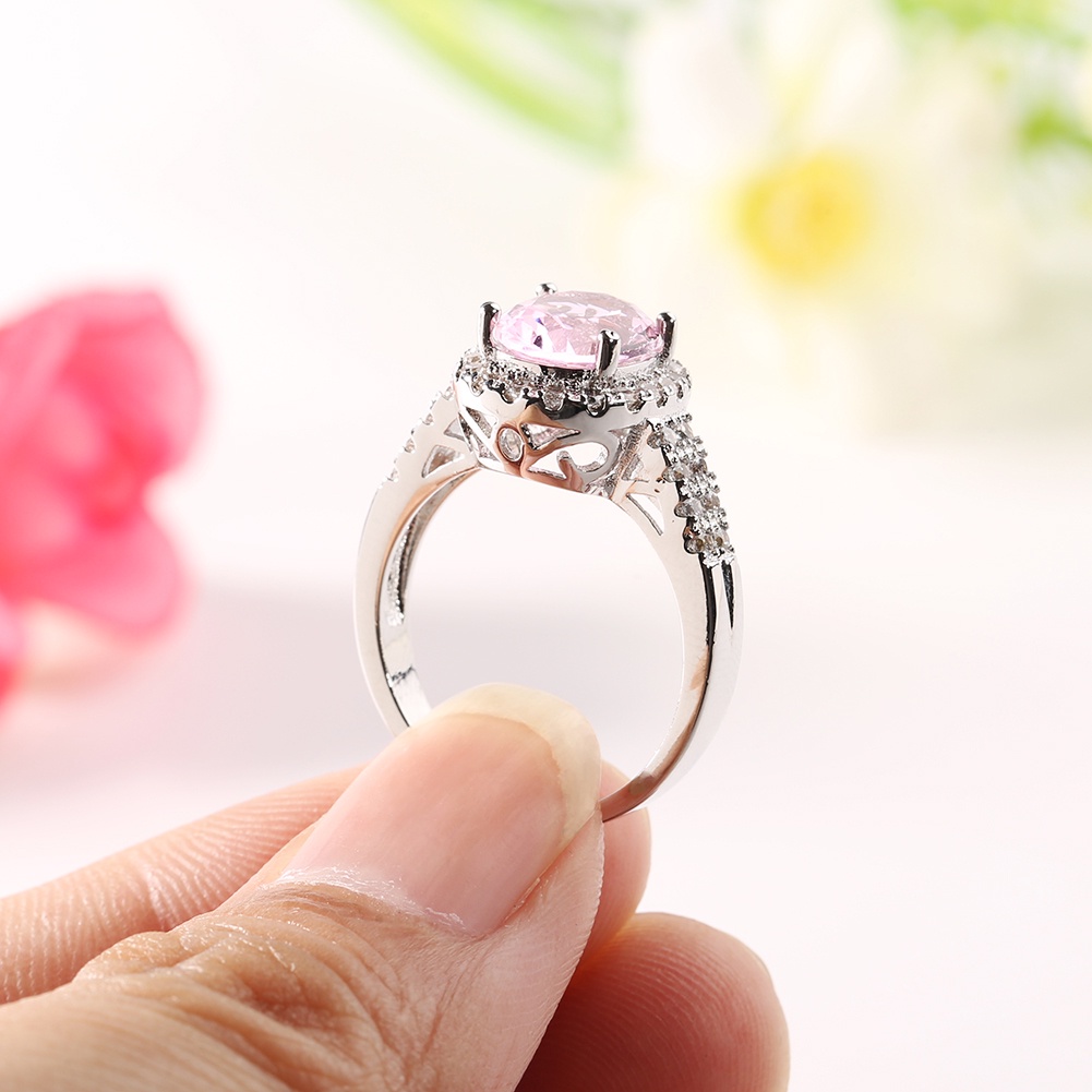 Hu Hu Hu Hu Hu Alat Bantu Pasang Kacamata♡ Cincin Kawin / Tunangan Cubic Zirconia Oval Hias Berlian Imitasi Untuk Wanita