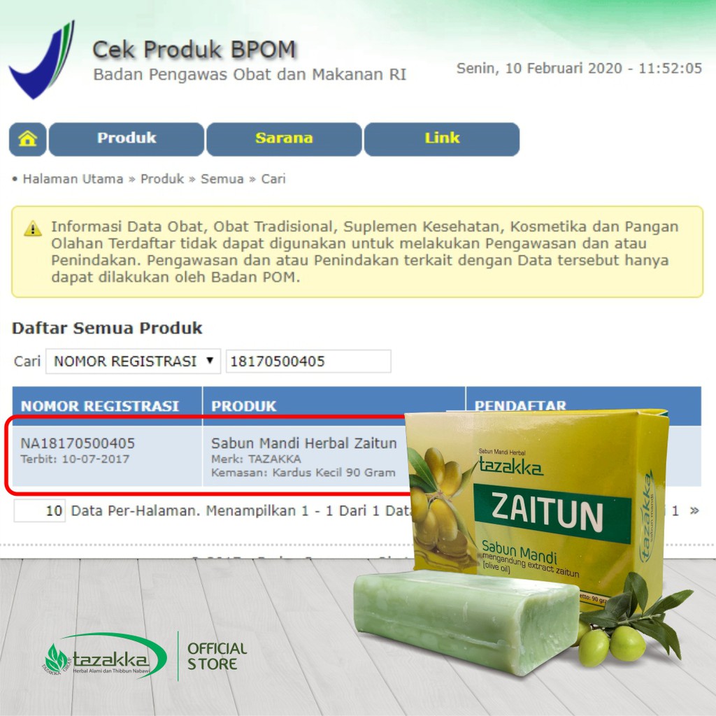 Sabun Mandi Zaitun Herbal Tazakka Pelembab Kulit Halal BPOM Original