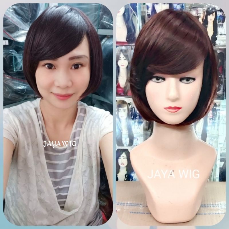 Rambut Palsu Wanita Model Bob Pendek Sedagu Poni Samping