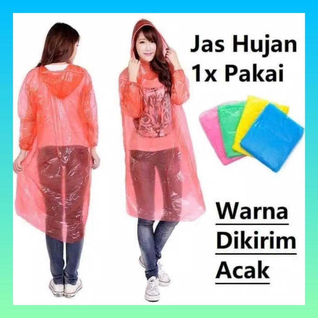 Jas Hujan Jaket Hujan Sekali Pakai Plastik Tipis Disposable Raincoat