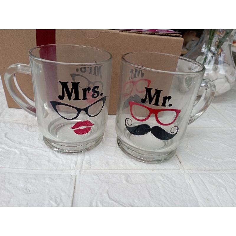 Gelas Couple Mr Mrs Wedding Anniversary Valentine Gift Best Seller