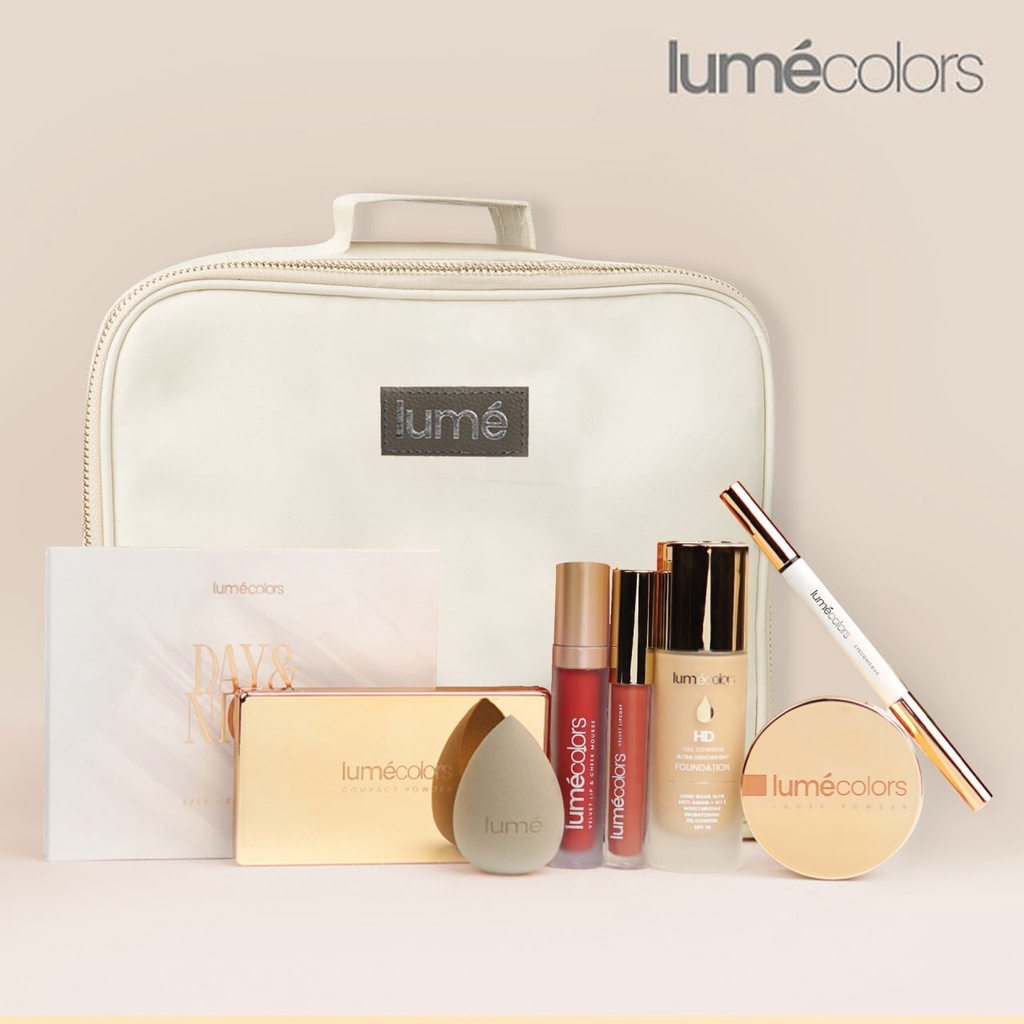 [PAKET SESERAHAN] LUMECOLORS Simpel Makeup  Lumecolor Mek Up Kado Hantaran Pernikahan Ulang Tahun Wisuda Foundation Compact Powder  Loose Powder Lipstik Lipcream Liptin Sponge Beauty Blender  Eyeliner Eyebrow Stokist Lume Surabaya-1