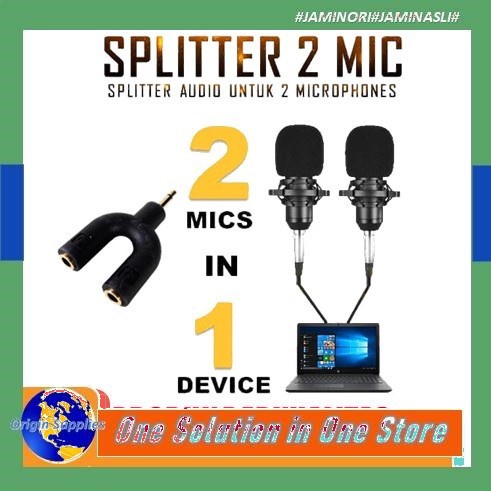Splitter 2 Microphone Mic to Mic Audio Adapter Dua Dual Mikrofon HP Smartphone