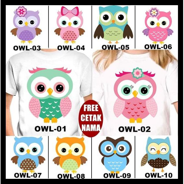 Terlaris Baju / Kaos Anak Burung Hantu Owl Banyak Motif (Free Tulisan/Nama)