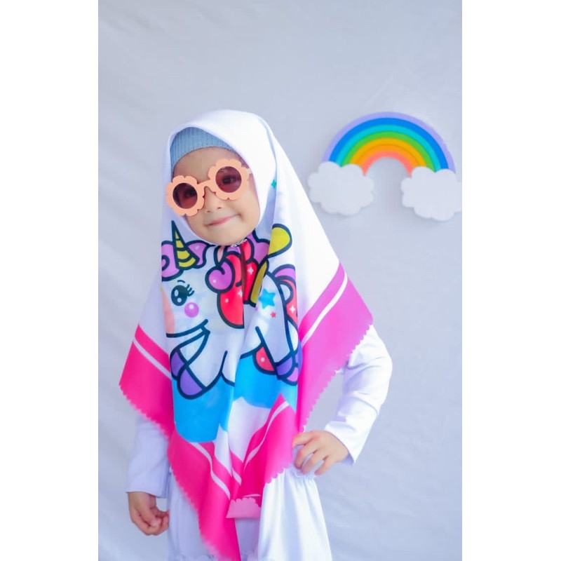 VOAL PRINTING ANAK UNICORN PUTIH / HIJAB UNICORN / HIJAB ANAK LUCU / JILBAB ANAK KARAKTER