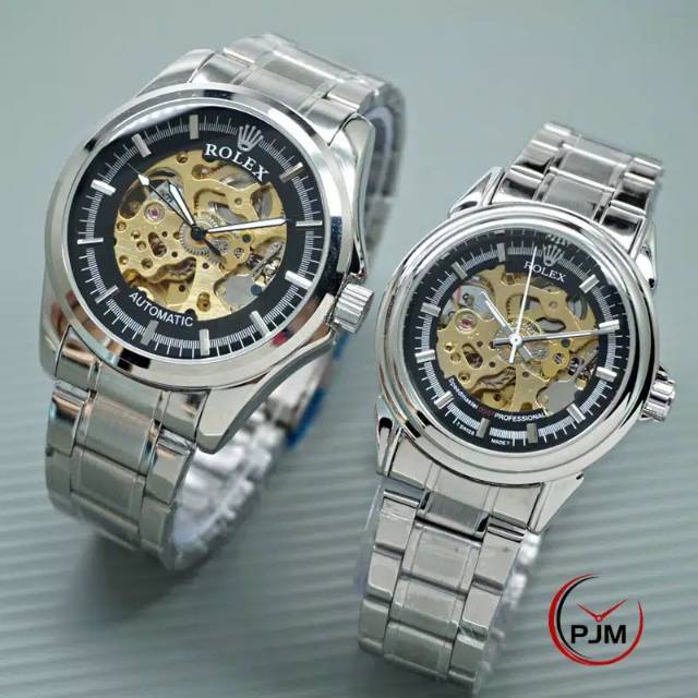 Jam Tangan Couple Rolex AUTOMATIC SKELETON Pasangan
