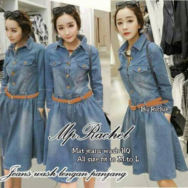Mini Dress Lengan Panjang Jeans Wash Casual