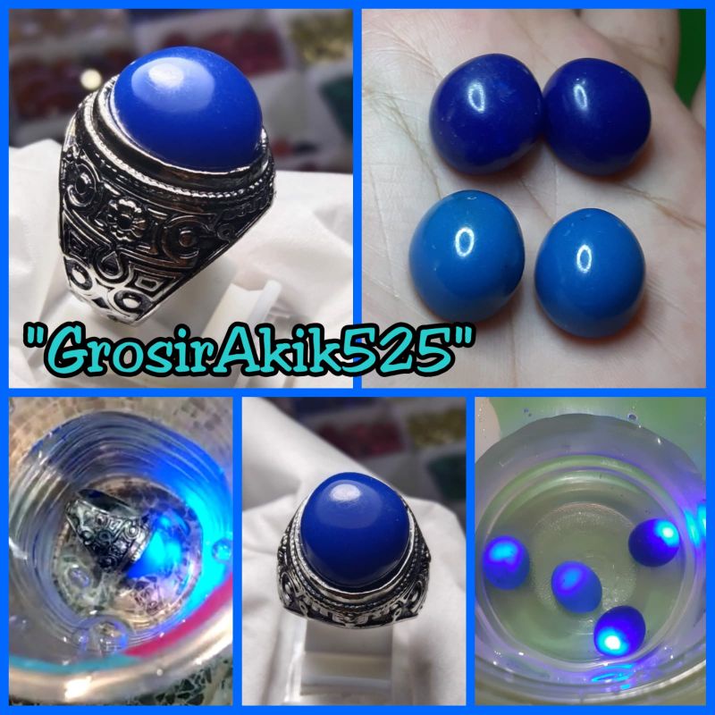 batu akik fosfor pospor air warna biru nyala dalam air