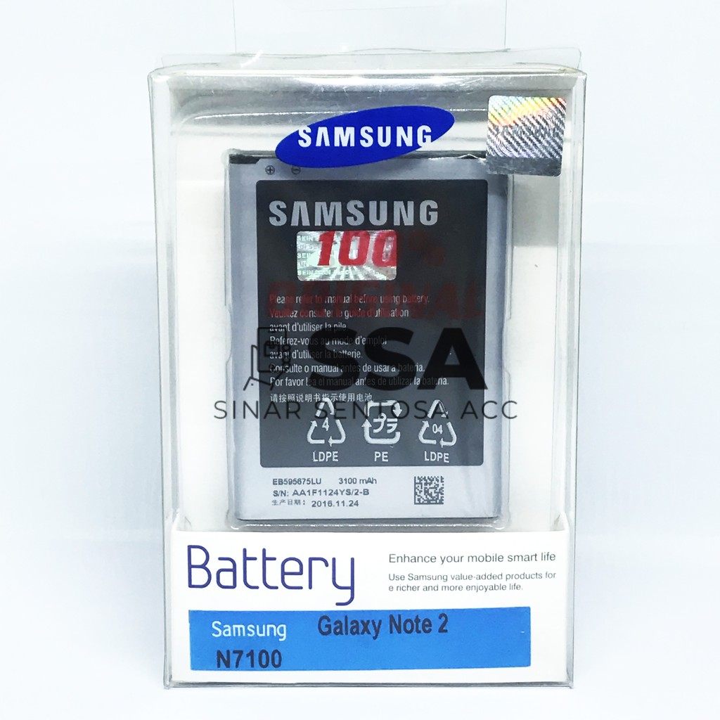 Baterai Original 100% Samsung Galaxy Note 2 N7100 EB595675LU Note2 Batre Batrai Battery Note2 Ori HP Awet Garansi