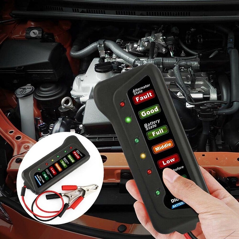 (LUCKID) Alat Diagnostik Alternator Digital 12V Dengan 6 Lampu LED Untuk Tester Baterai Mobil