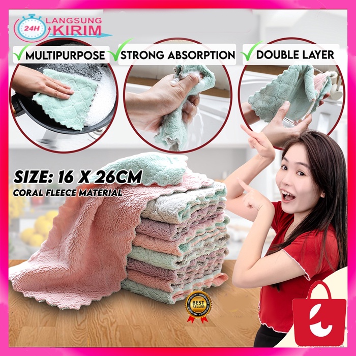 [1 PCS] Kain Lap Anti Minyak Lap Piring Dapur Meja Microfiber Cuci Hand Towel Mini