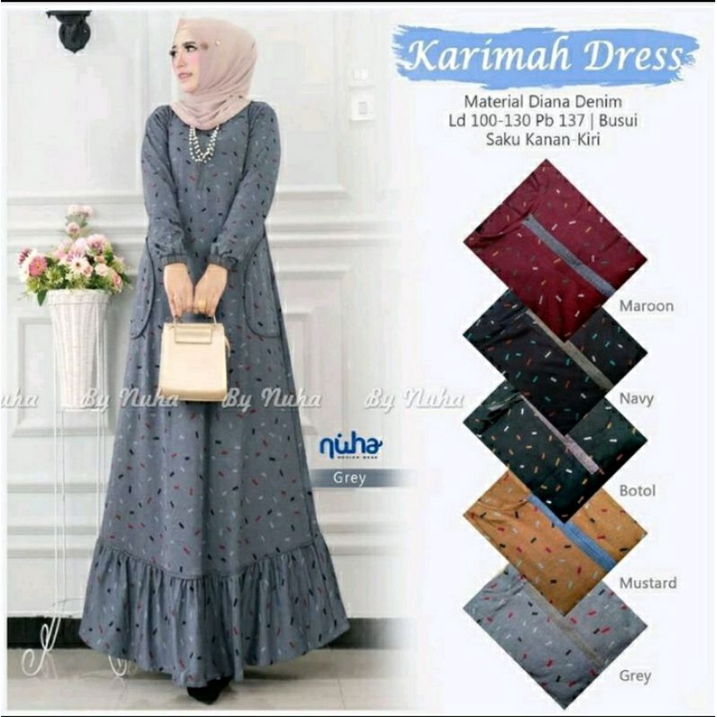 Gamis Karimah Dres Denim Diana Busui.Ld 110