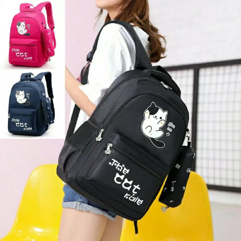 Should Bag 2in1 - Tas Ransel Sekolah Anak Wanita Dan Pria Terbaru 2021 Kekinian Motif Carakter The Cat Rule Korean Style Murah