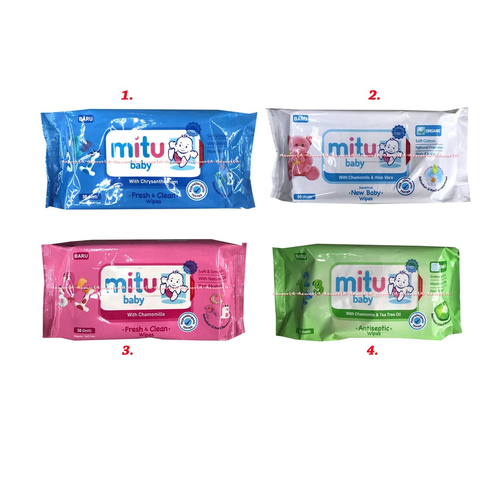 Mitu Baby With Chamomille Chrysanthahum 50lembar Sensitive New Babby Wipes Tissu Basah Bayi