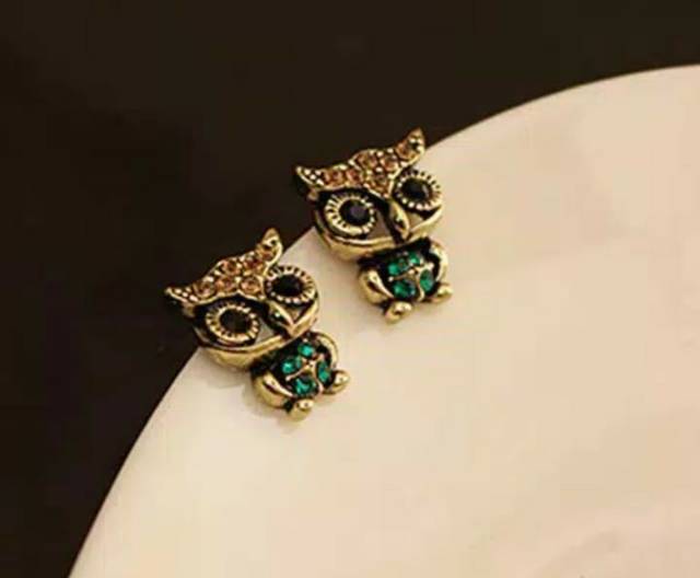 Anting fashion wanita motif OWL berlian imitasi unik cantik