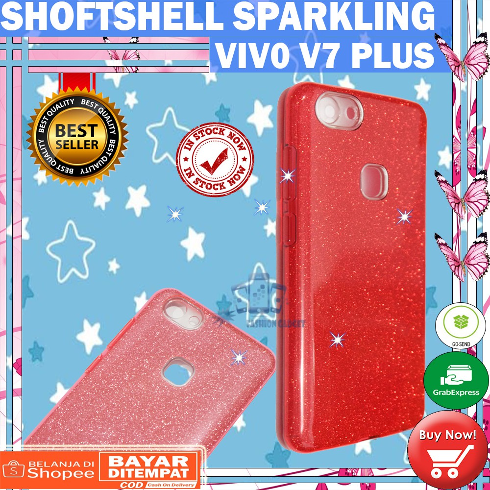 (Warna Acak Pink / Red) Silikon Vivo V7 Plus Ultrathin Vivo Vivo V7 Plus Case Sparkling Blink Blink Case Gliter Soft Case Jelly Case Silicone Casing Kesing Kasing Sarung Hp Vivo V7+