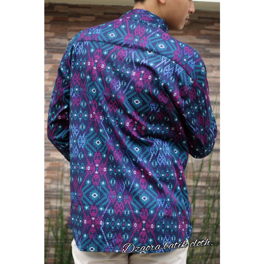 kemeja Batik Navy Snow//kemeja batik songket pria//batik pria//Kemeja Tangan Panjang Pria
