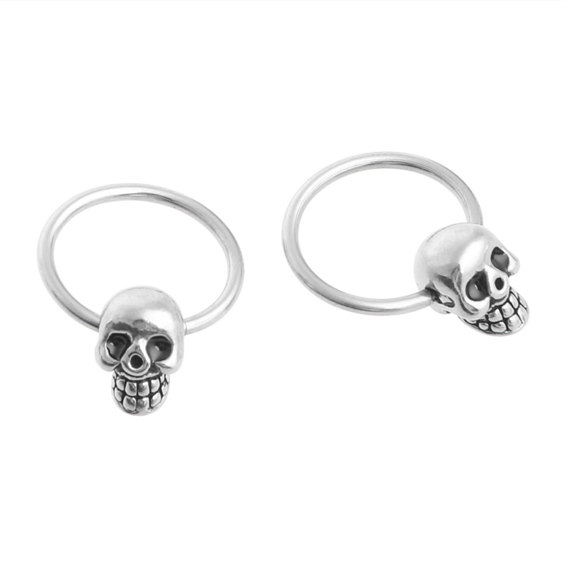 SIY  1 Pair Stainless Steel Skull Round Hoop Loop Earrings 0.39x0.28&quot;