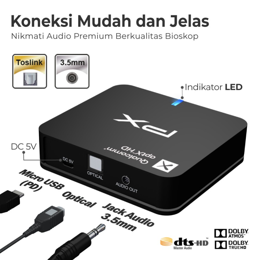 Bluetooth Audio Receiver PX BTR-1500HD 5.0 aptX HD Aux 3.5mm