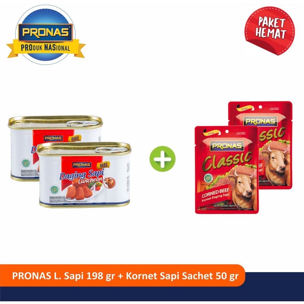 

PRONAS Paket Exclusive Beef Luncheon 198g & Kornet Sapi Ori 50g bundling 4pcs