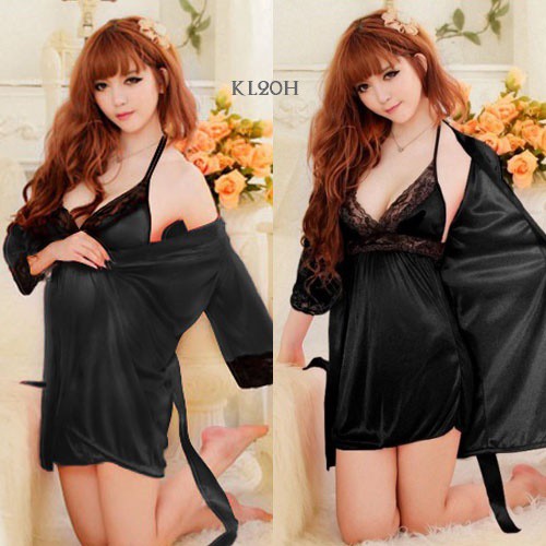 [PRODUK FAVORIT] PIYAMA KIMONO BAJU TIDUR WANITA DEWASA HITAM KL20H