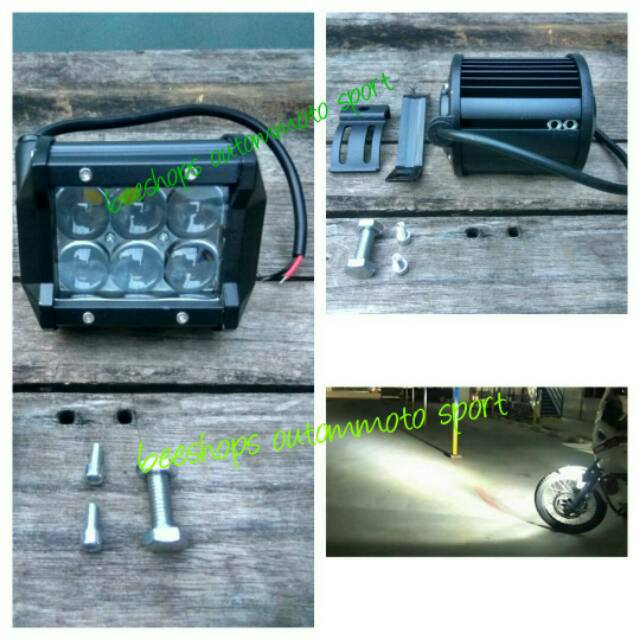 sinar kuning led bar 6 mata 18w cree lampu tembak sorot motor mobil