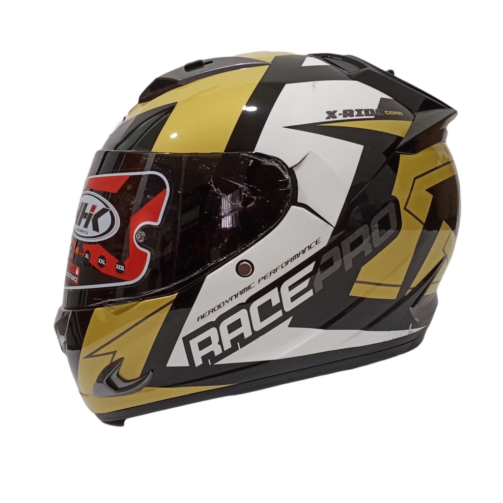 HELM FULL FACE NHK MOTIF RACE PRO X RIDE BLACK GOLD GLOSSY