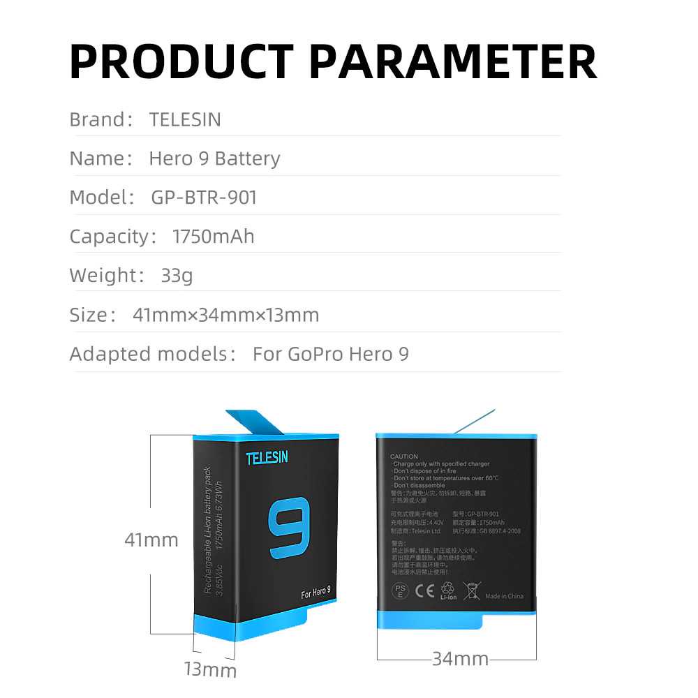 Telesin Baterai GoPro Hero 9 1750mAh - GP-BTR-901-Hitam