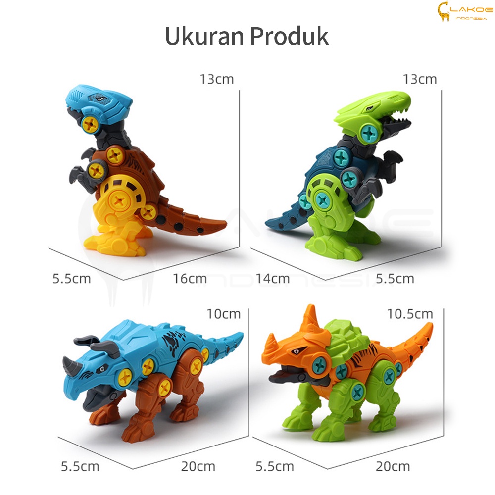 LAKOE Mainan DIY dinosaurus bongkar pasang obeng