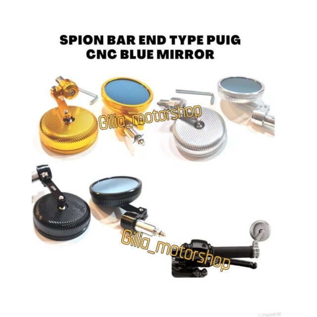 Spion Jalu Bar End Model Puig Full CNC Mirror Blue Spion Jalu Stang Bulat  Universal Motor