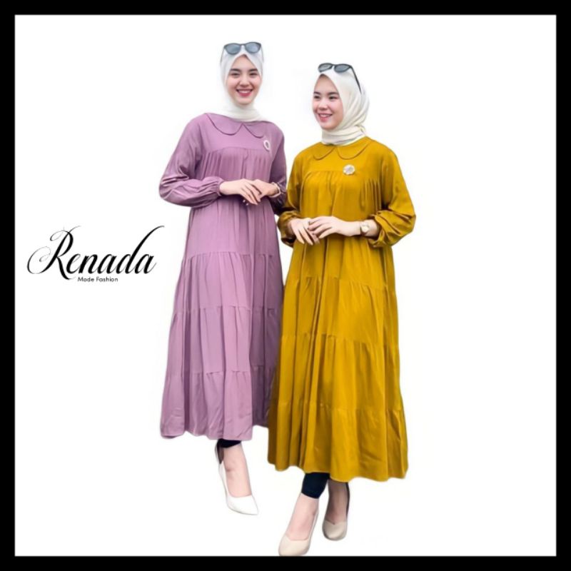 Premium Midi Dress Model Krah Bahan Rayon Twill Premium-Midi Dress-Midi Dress Rayon Twill-Baju Tunik