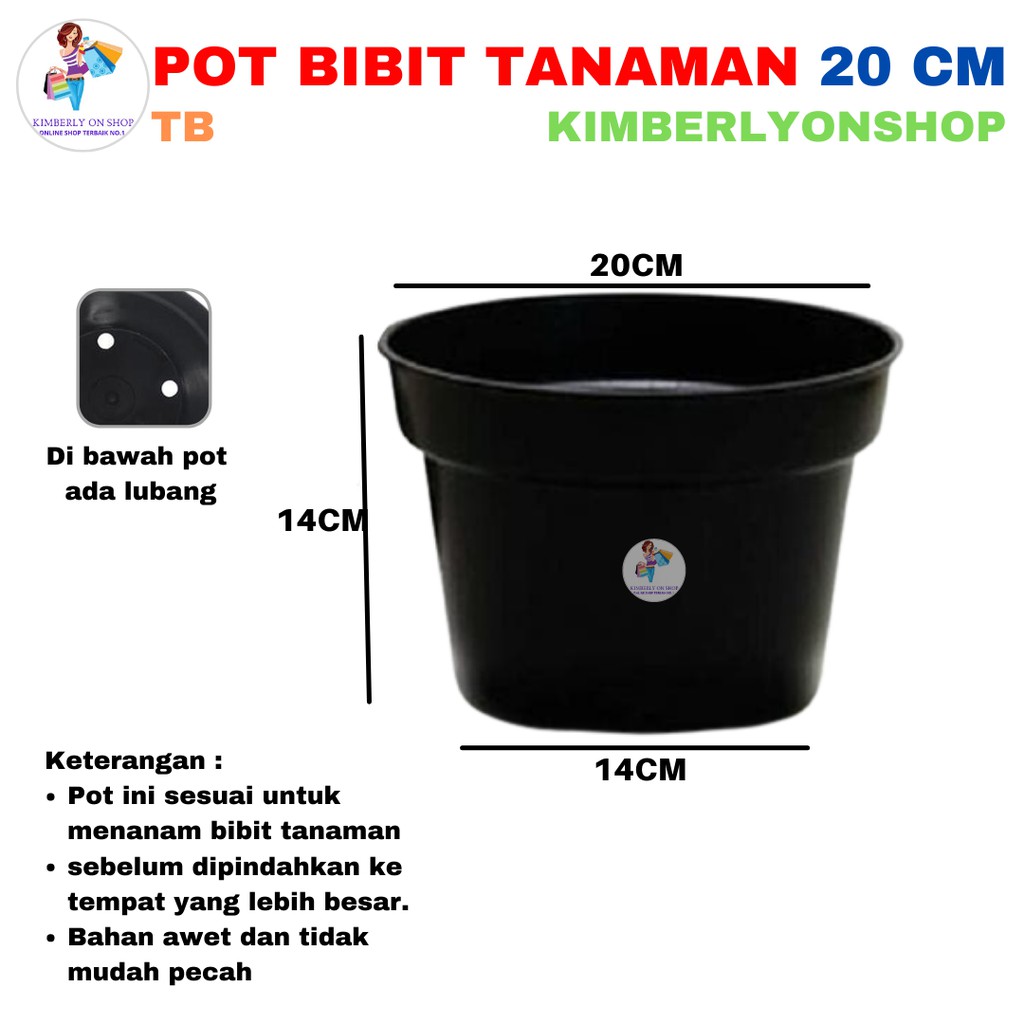 Kimberlyonshop POT Tanaman Bunga Bibit Hitam 20 Cm TB