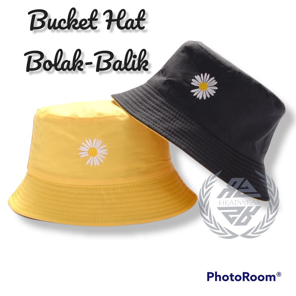 Topi Buket Wanita Bolak Balik Motif Bunga Daisy Bucket Outdoor Topi Ember Jilbab Topi Olahraga Ukuran Dewasa