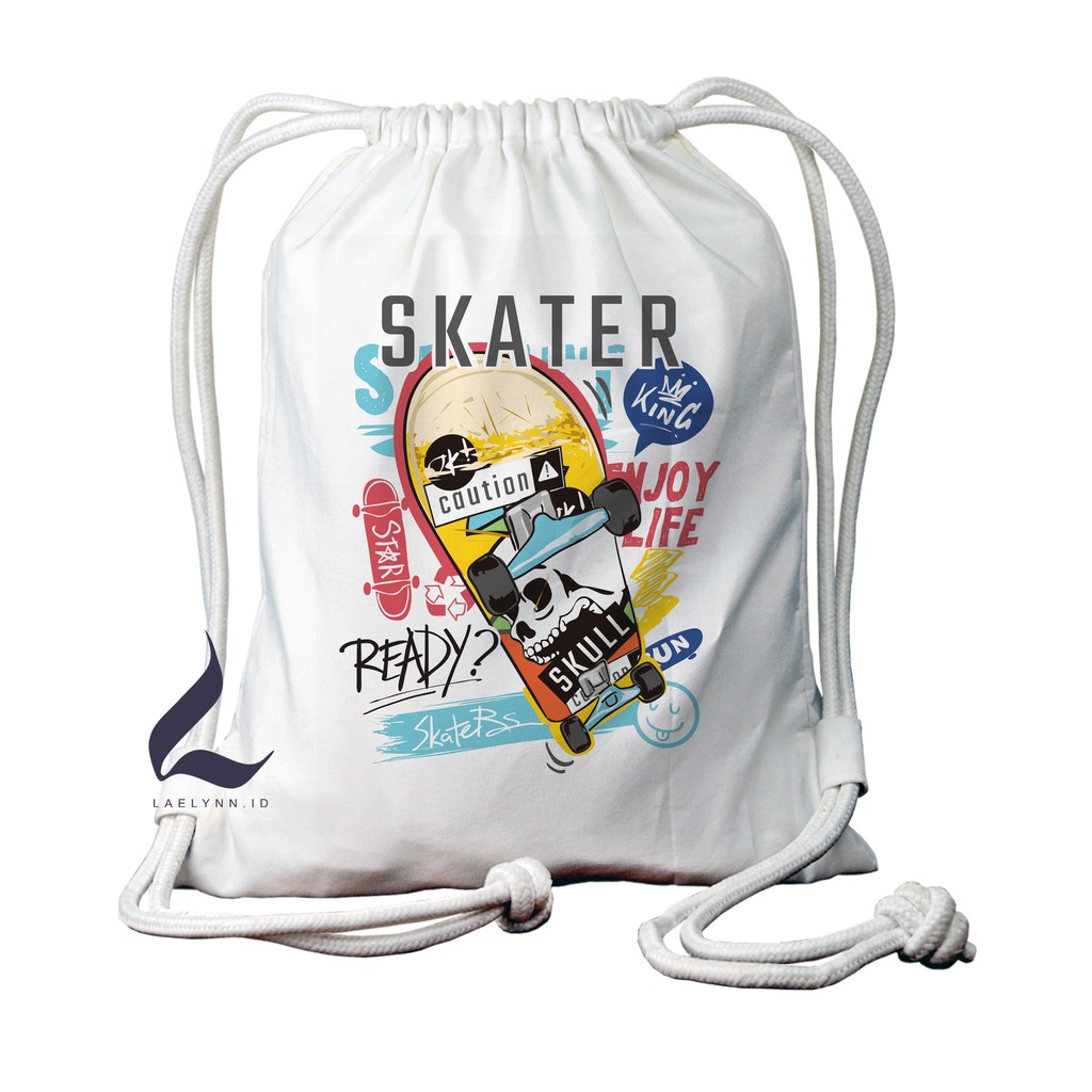 LAELYNN - STRING BAG TAS SERUT KANVAS PREMIUM Motif Skate - SKT0108