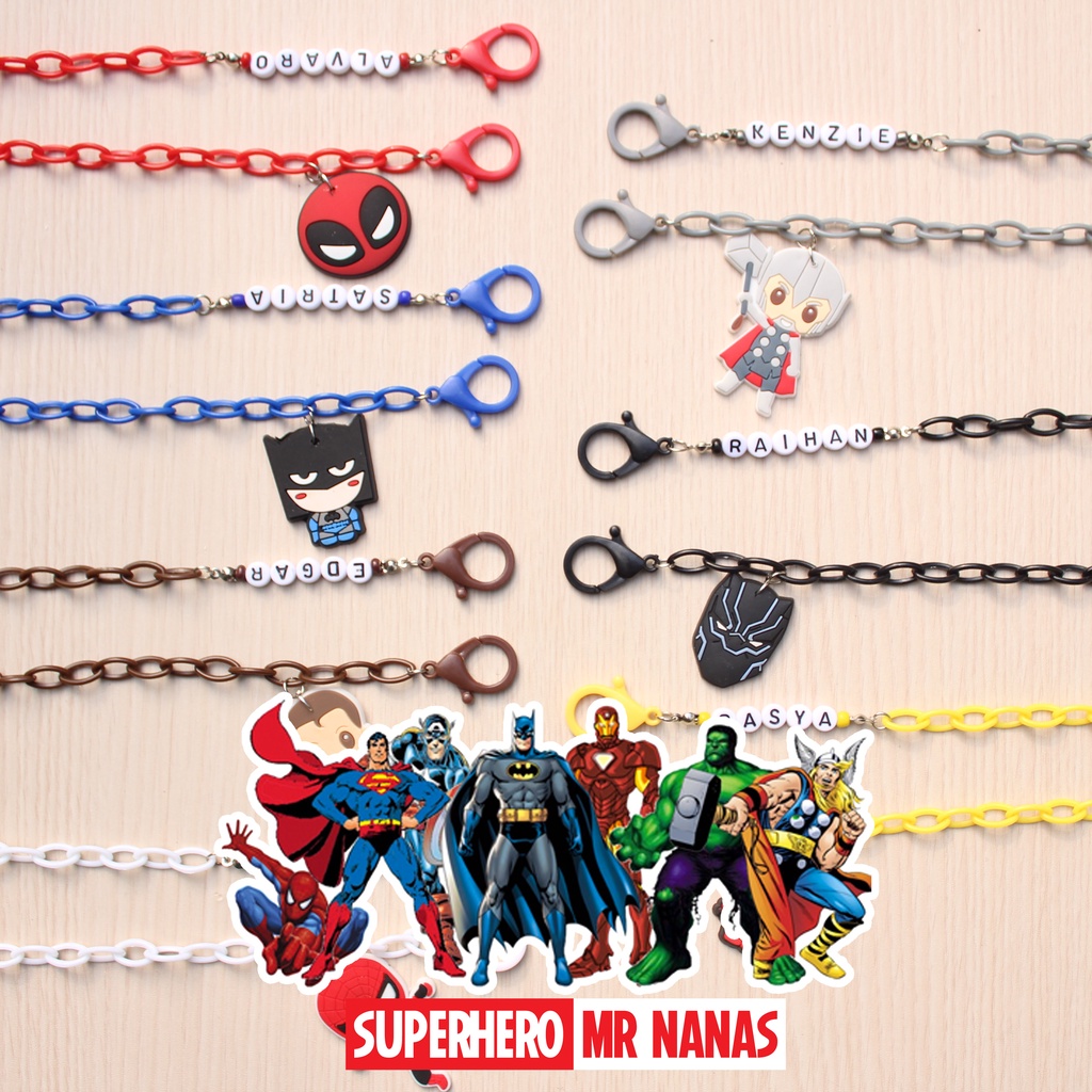 Tali Masker FREE BONEKA dan NAMA Superhero Keren Strap Masker Anak Cowo / Laki-laki Mr Nanas