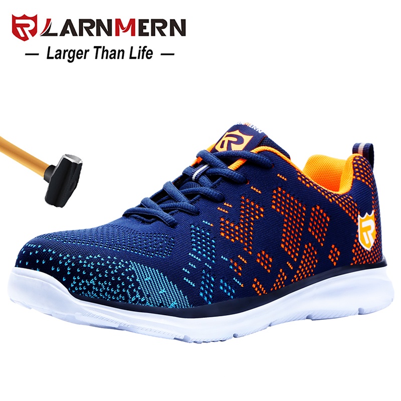 LARNMERN Ringan Sepatu Safety Pria Steel Toe Slip Pada Sepatu Kerja untuk Pria Anti-Smashing Konstruksi Sneaker dengan Reflektif