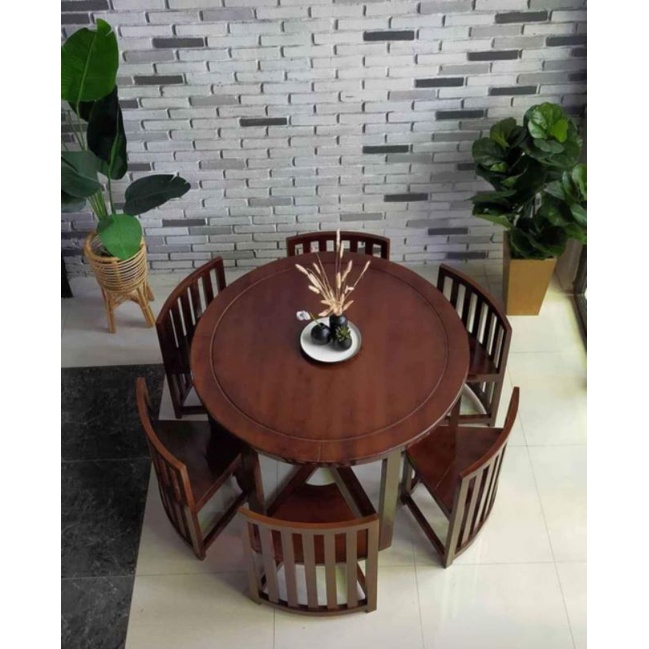 MEJA MAKAN MINIMALIS KAYU JATI BULAT FURNITURE