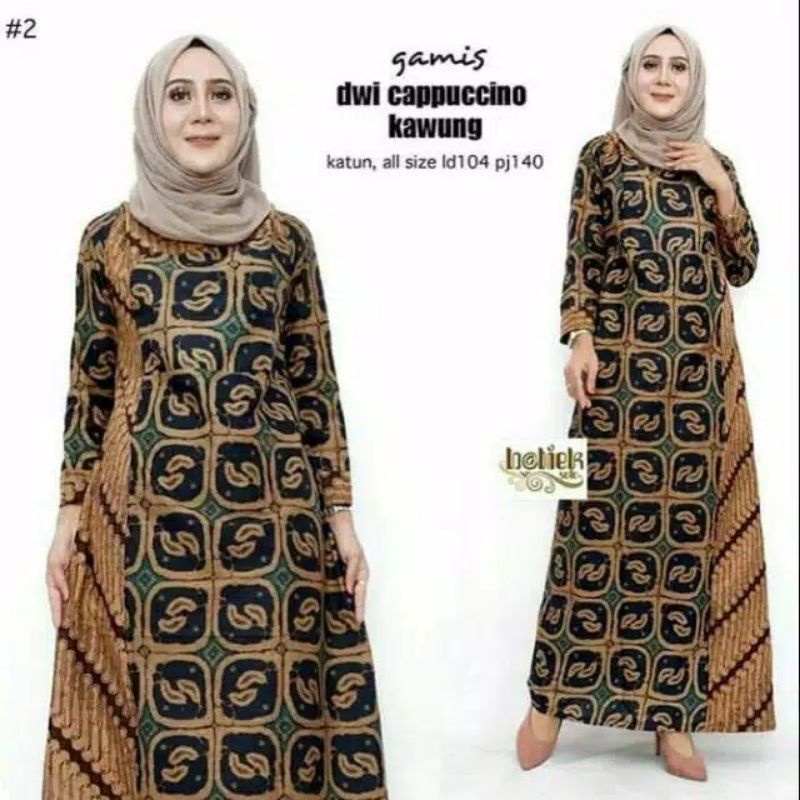 Gamis Cappucino Kawung Bahan Katun Fashion Mode Elegan Kece