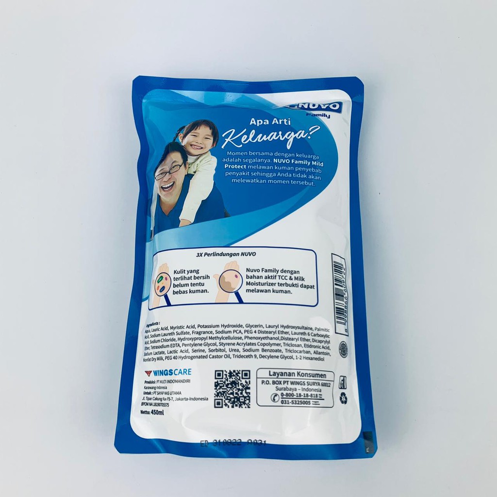 Sabun Nuvo Family Mild Protect / Antibacterial Body Wash Refill /450ml