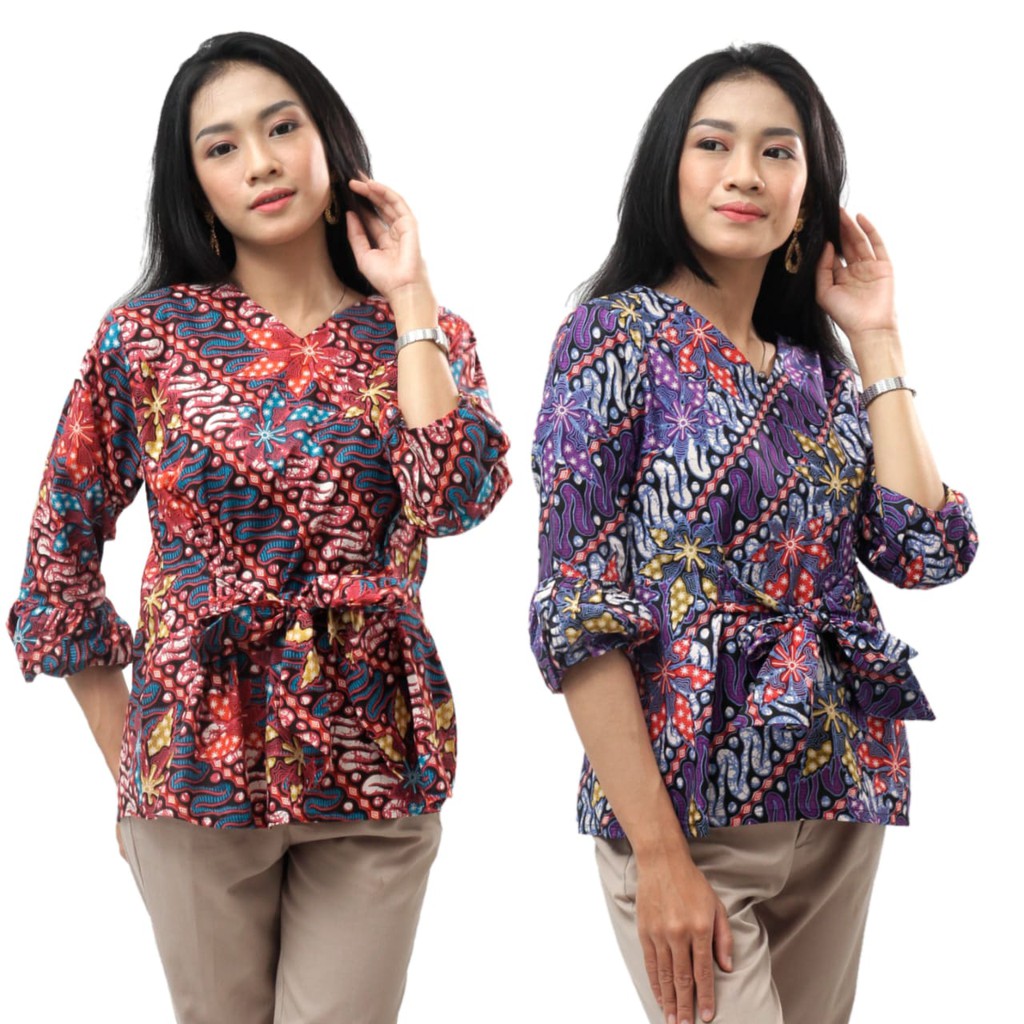 Glorya - Blouse Batik lengan balon Size S-M-L-XL-XXL-3L-4L-5L Batik Dua Putri Collection