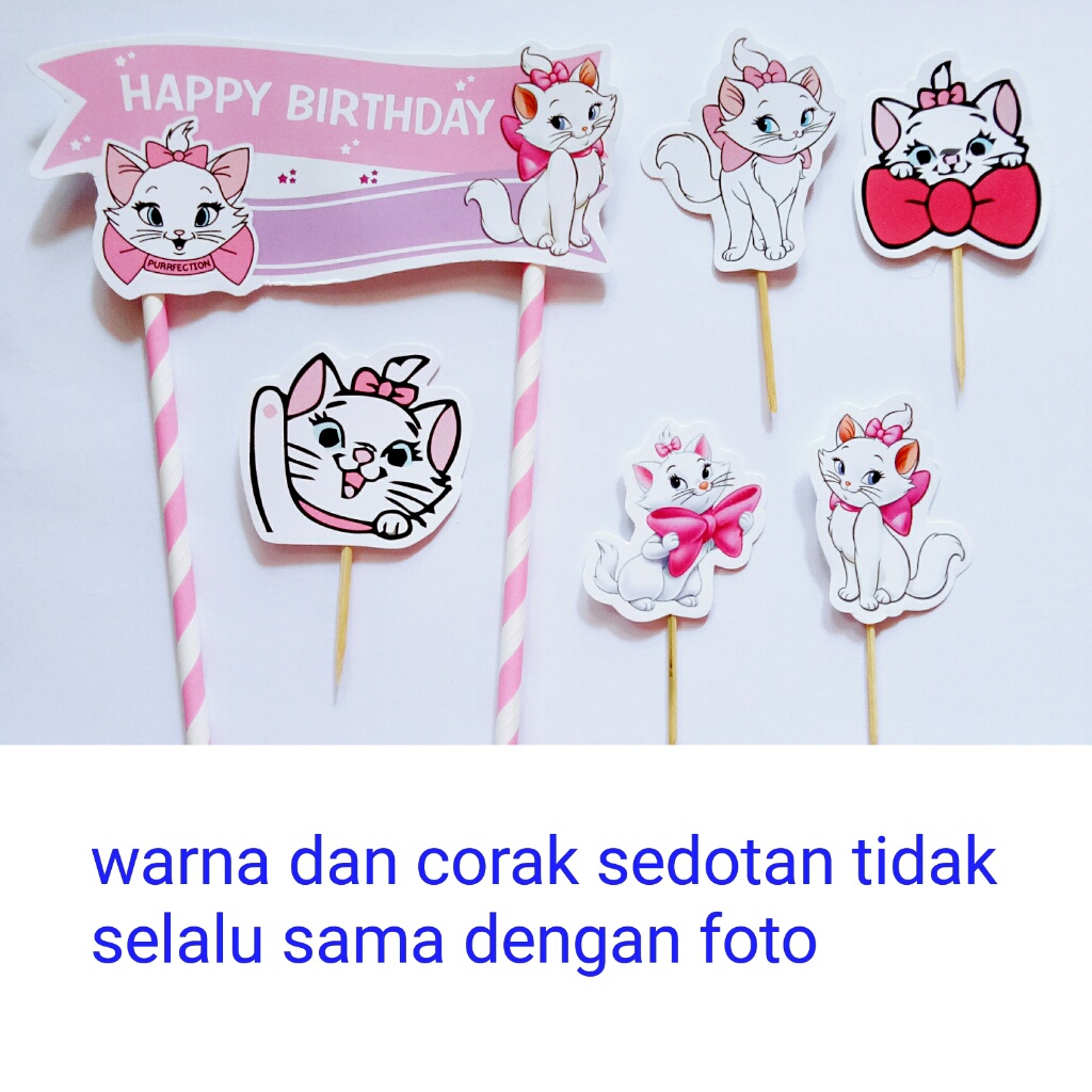 topper toper hiasan tusukan kue cake ulang tahun happy birthday karakter marie cat kucing