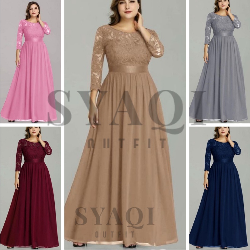 READY Maxi Dress Wanita Terbaru 2022, Dress Brukat Kondangan Kekinian Terbaru, Dress Brokat JUMBO Pa