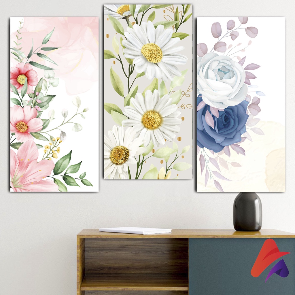 HIASAN DINDING BUNGA FLOWERS ART (15X30 CM) ABSTRAK BUNGA WALL DECOR HIASAN DINDING KAMAR PAJANGAN RUANGAN POSTER KAYU GAMBAR BUNGA ART