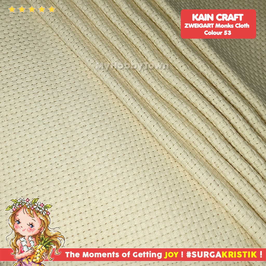 Kain Sulam Kristik Punch Needle Monks Cloth 7ct Zweigart ZW3528 - 53 Cream