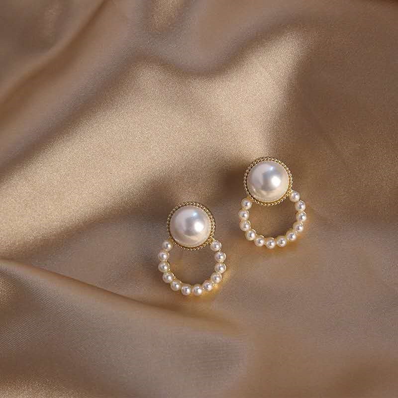 Anting Wanita Tusuk Bentuk Bulat Hias Kristal Mutiara Women Earrings Korea Aksesoris Fashion 037 - A-2