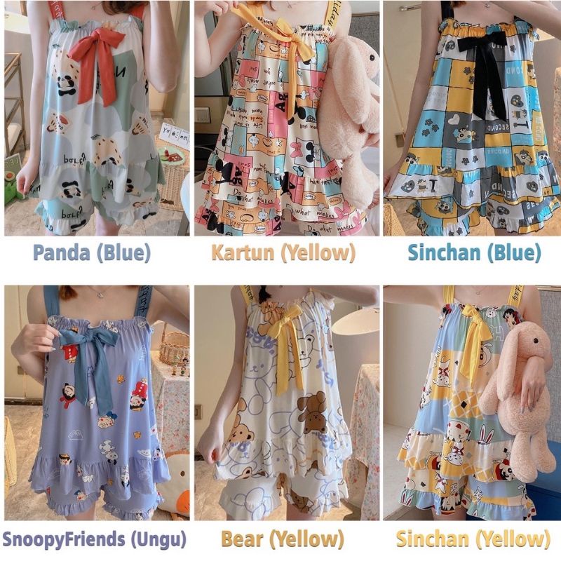 Baju tidur piyama import tanktop wanita /piyama wanita tanktop hotpant import spandek C06-B2