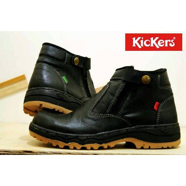 Sepatu boot proyek pria kickers safety ujung besi kulit grade ori